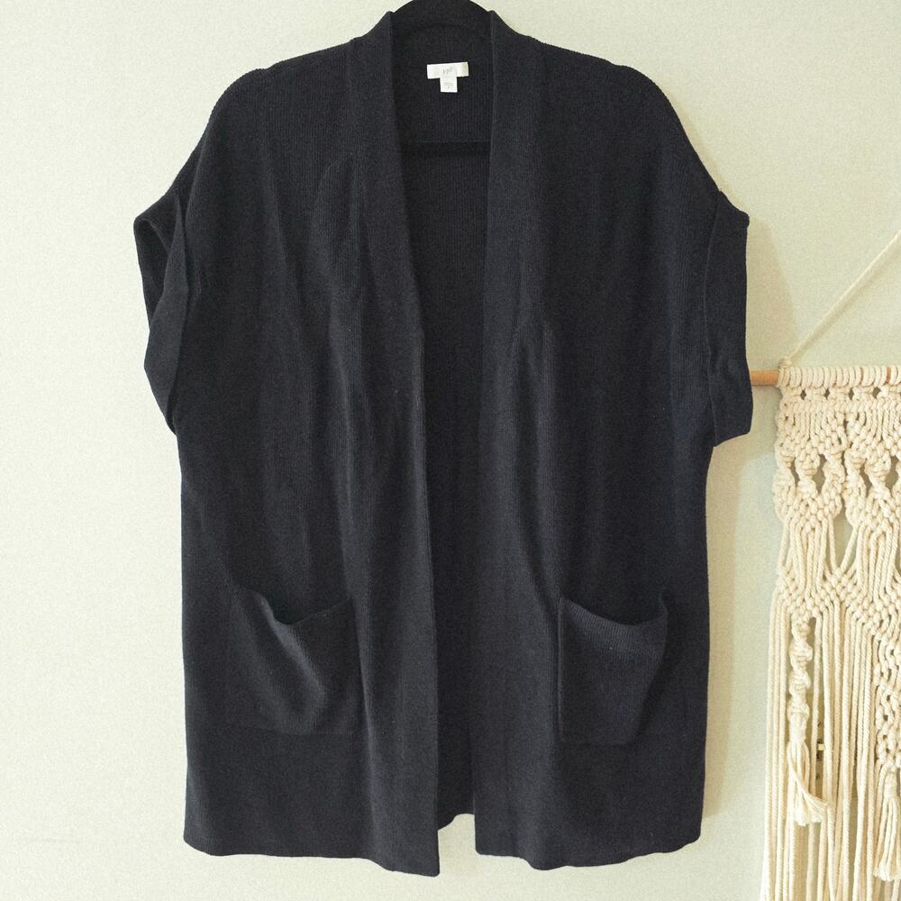 J. Jill Black Knit Short Sleeve Open Front Cardigan Sweater Size S Small